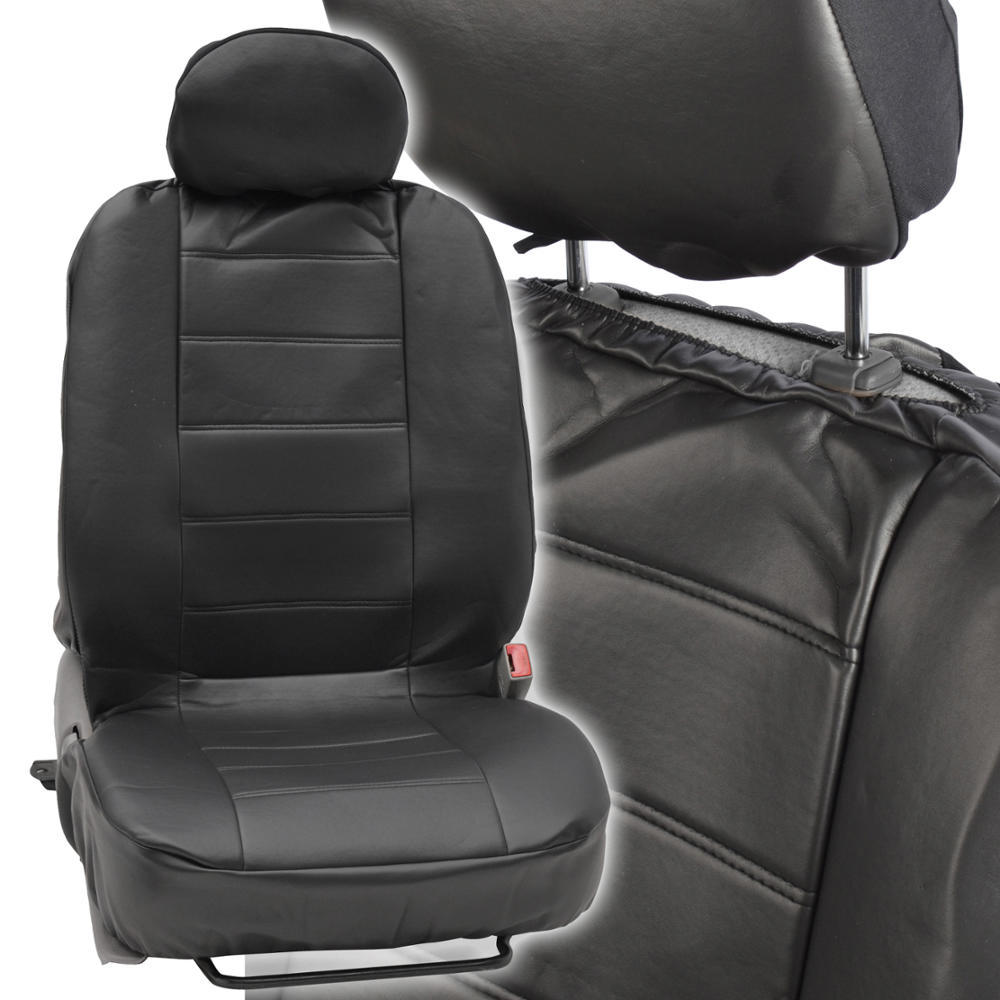 Fundas de asiento de coche de cuero PU negro + cubierta de volante con costuras de lujo- - Image 3