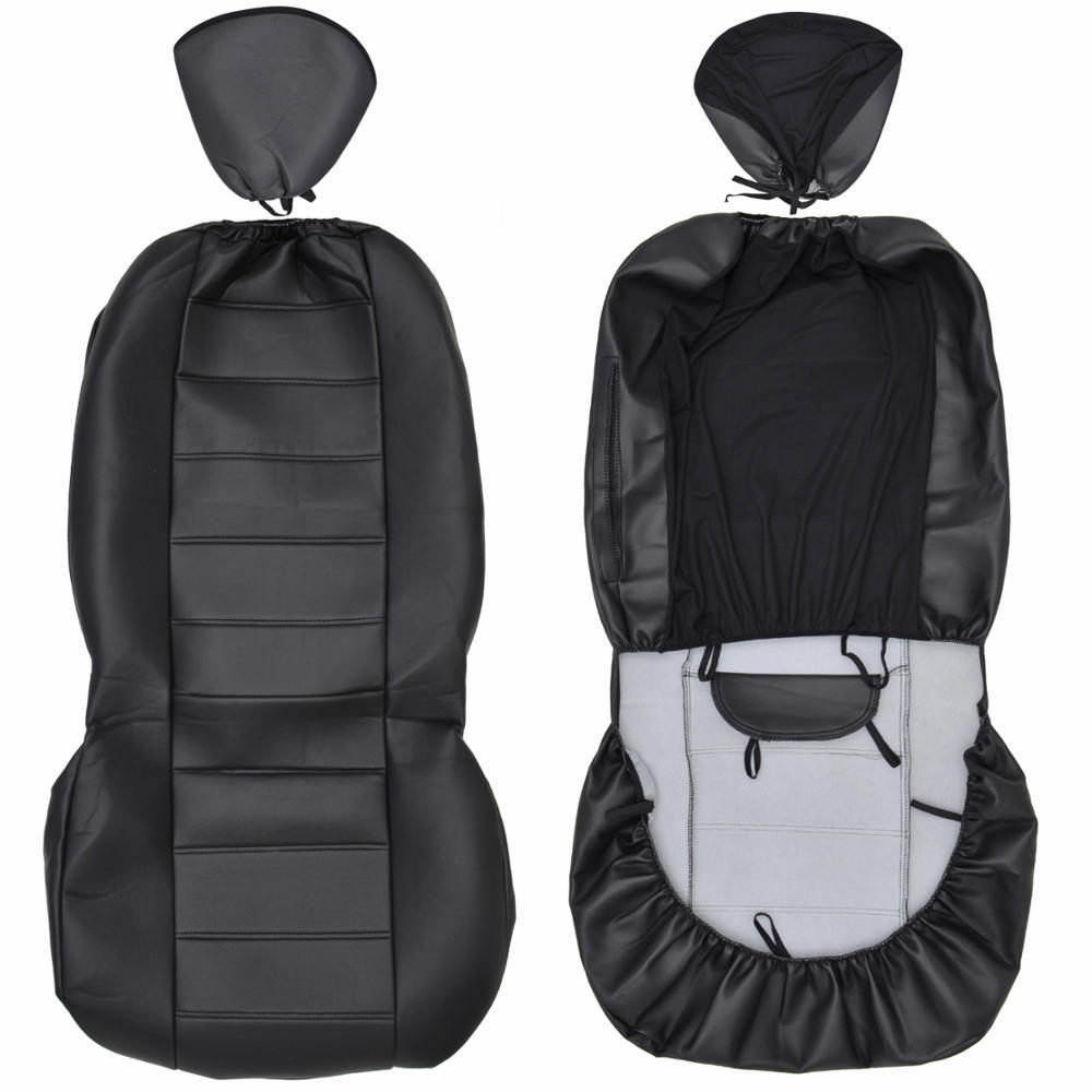 Fundas de asiento de coche de cuero PU negro + cubierta de volante con costuras de lujo- - Image 5