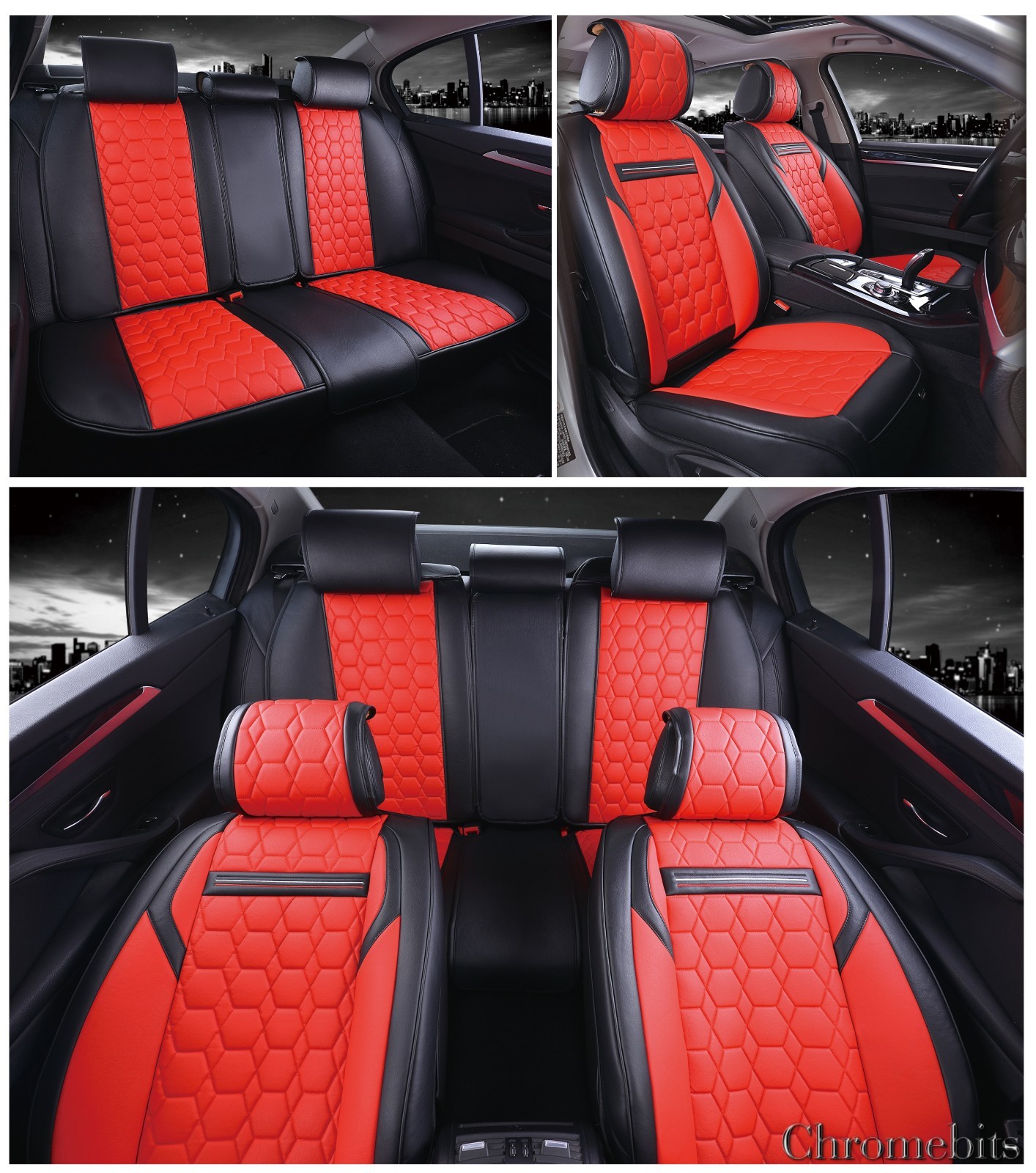 Juego completo de fundas de asiento universales de lujo de cuero PU negro para auto furgoneta cámper -