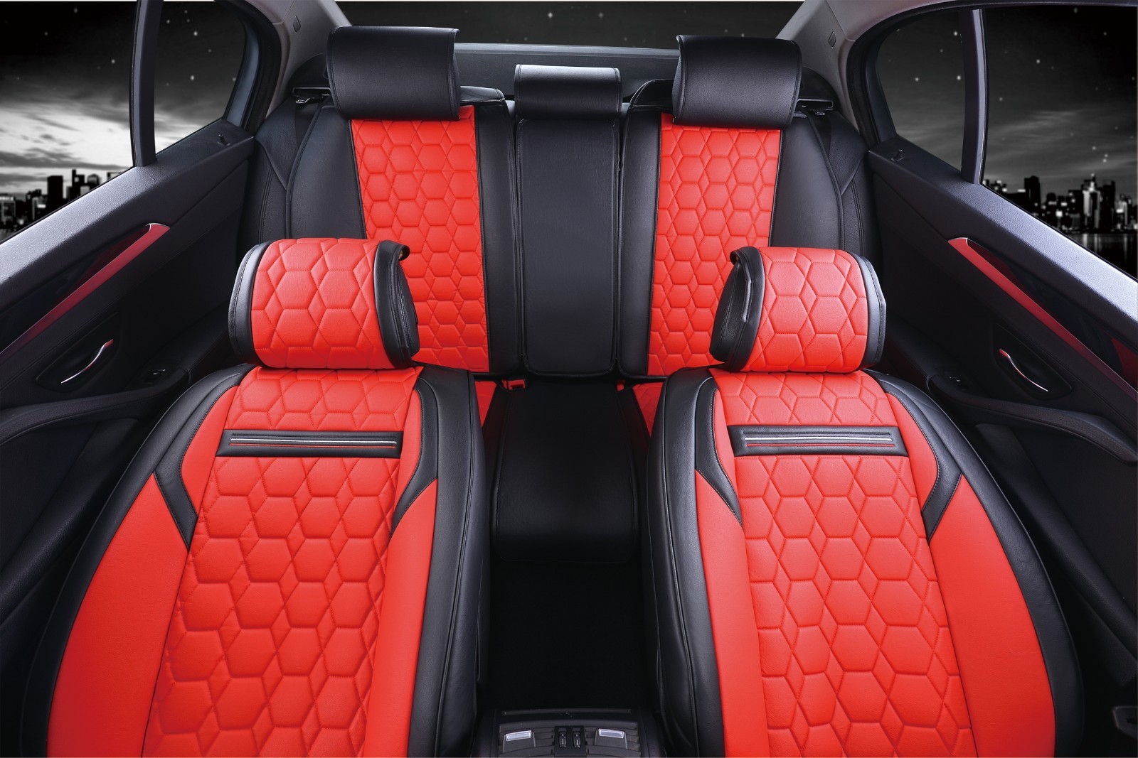 Juego completo de fundas de asiento universales de lujo de cuero PU negro para auto furgoneta cámper - - Image 2