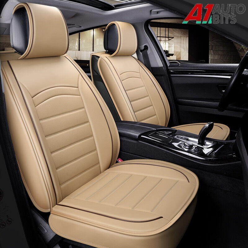 Fundas de asiento de auto delanteras acolchadas de cuero PU beige de lujo para Land Rover-