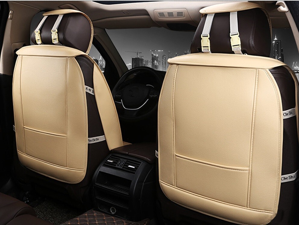 Fundas de asiento de auto delanteras acolchadas de cuero PU beige de lujo para Land Rover- - Image 2