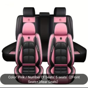 Fundas de asiento de coche y reposacabezas de cuero sintético rosa delantero y trasero de lujo -