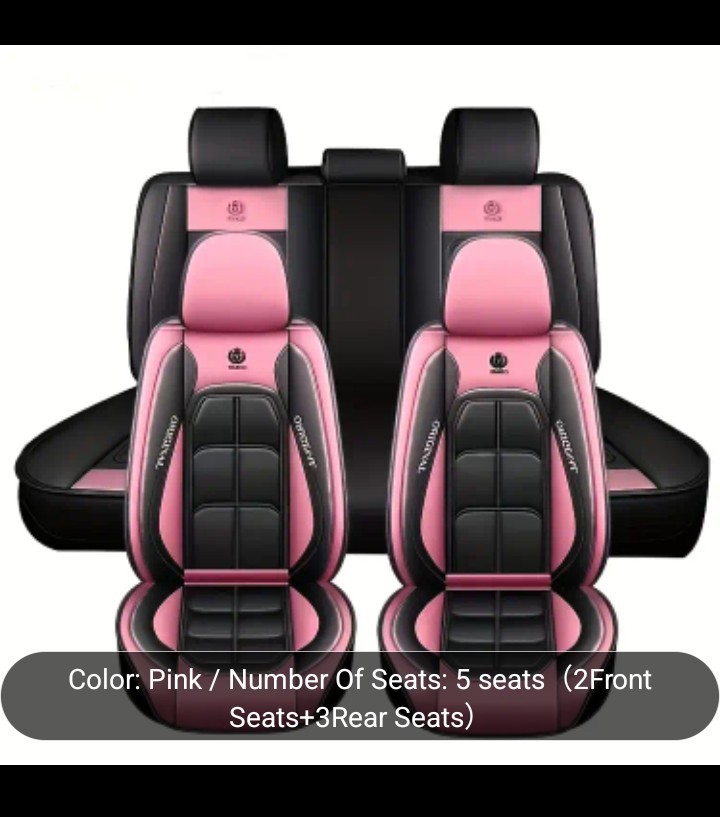 Fundas de asiento de coche y reposacabezas de cuero sintético rosa delantero y trasero de lujo -