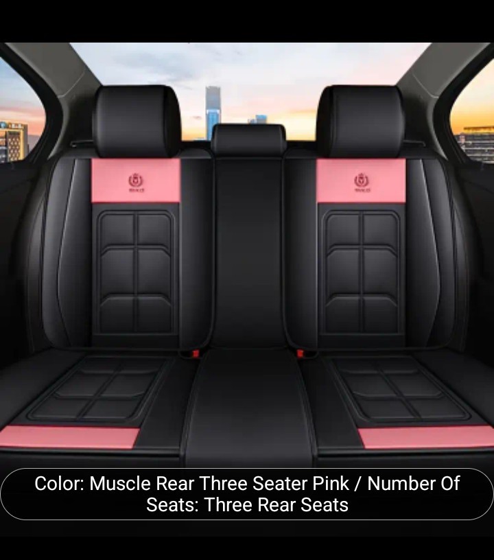 Fundas de asiento de coche y reposacabezas de cuero sintético rosa delantero y trasero de lujo - - Image 3