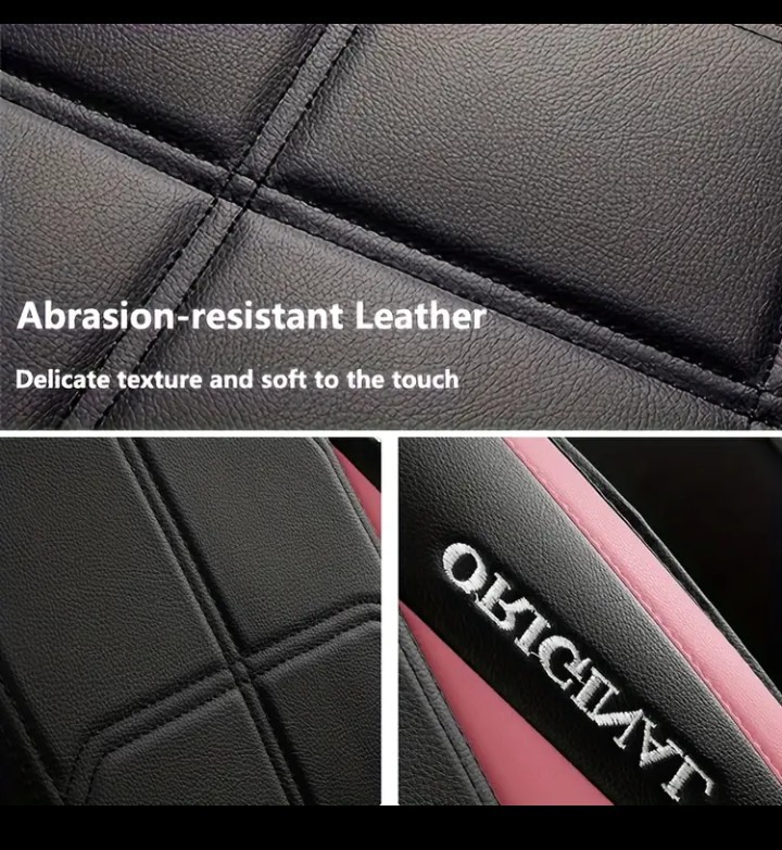 Fundas de asiento de coche y reposacabezas de cuero sintético rosa delantero y trasero de lujo - - Image 5