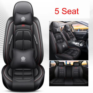 Deluxe Front & Rear Car Seat Covers faux Leather Full Set 5 Seat & Front Cushion