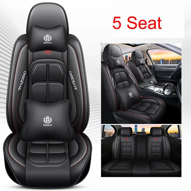Deluxe Front & Rear Car Seat Covers faux Leather Full Set 5 Seat & Front Cushion