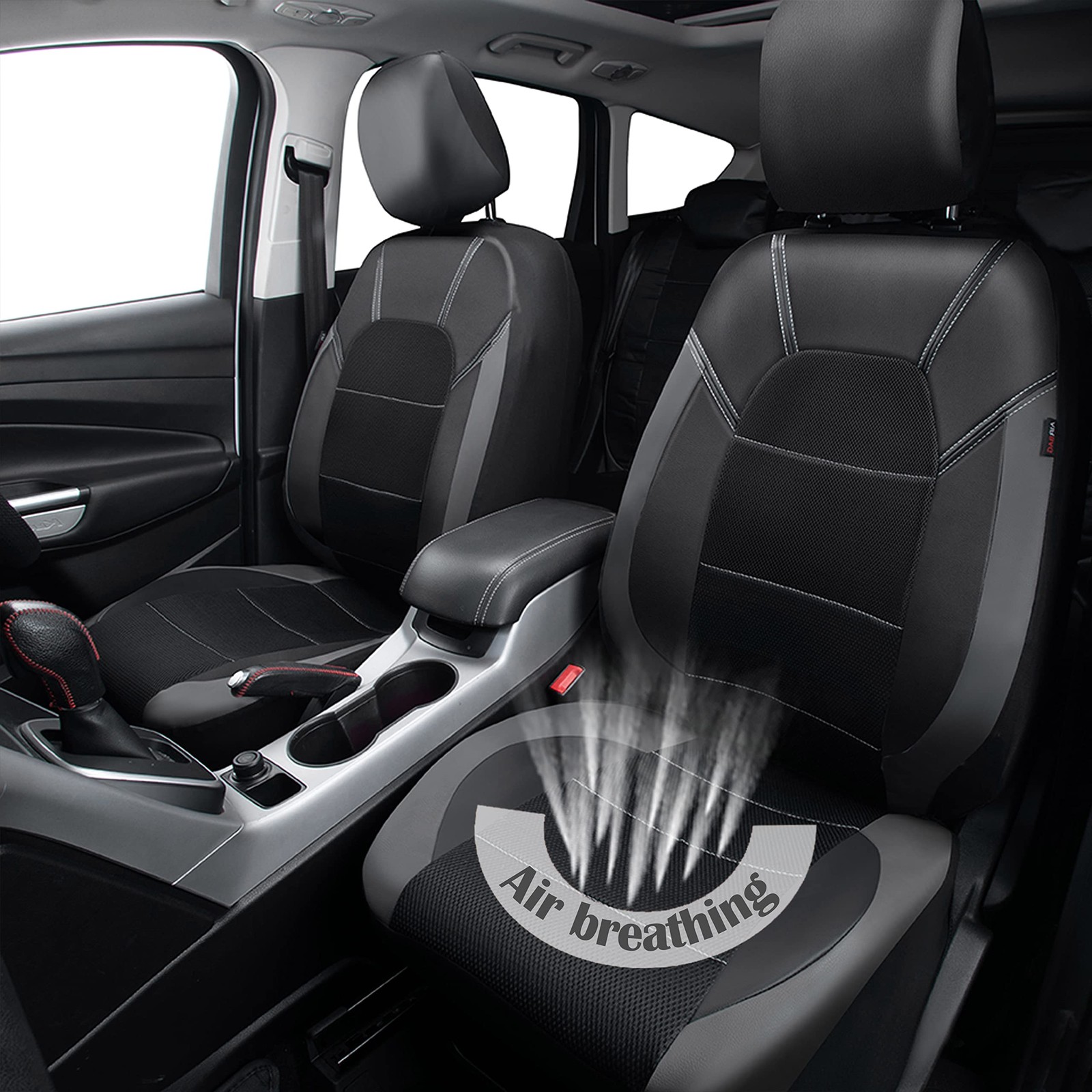 Fundas de asiento de coche de cuero CAR PASS solo asientos delanteros, con asiento delantero de malla de aire- - Image 3