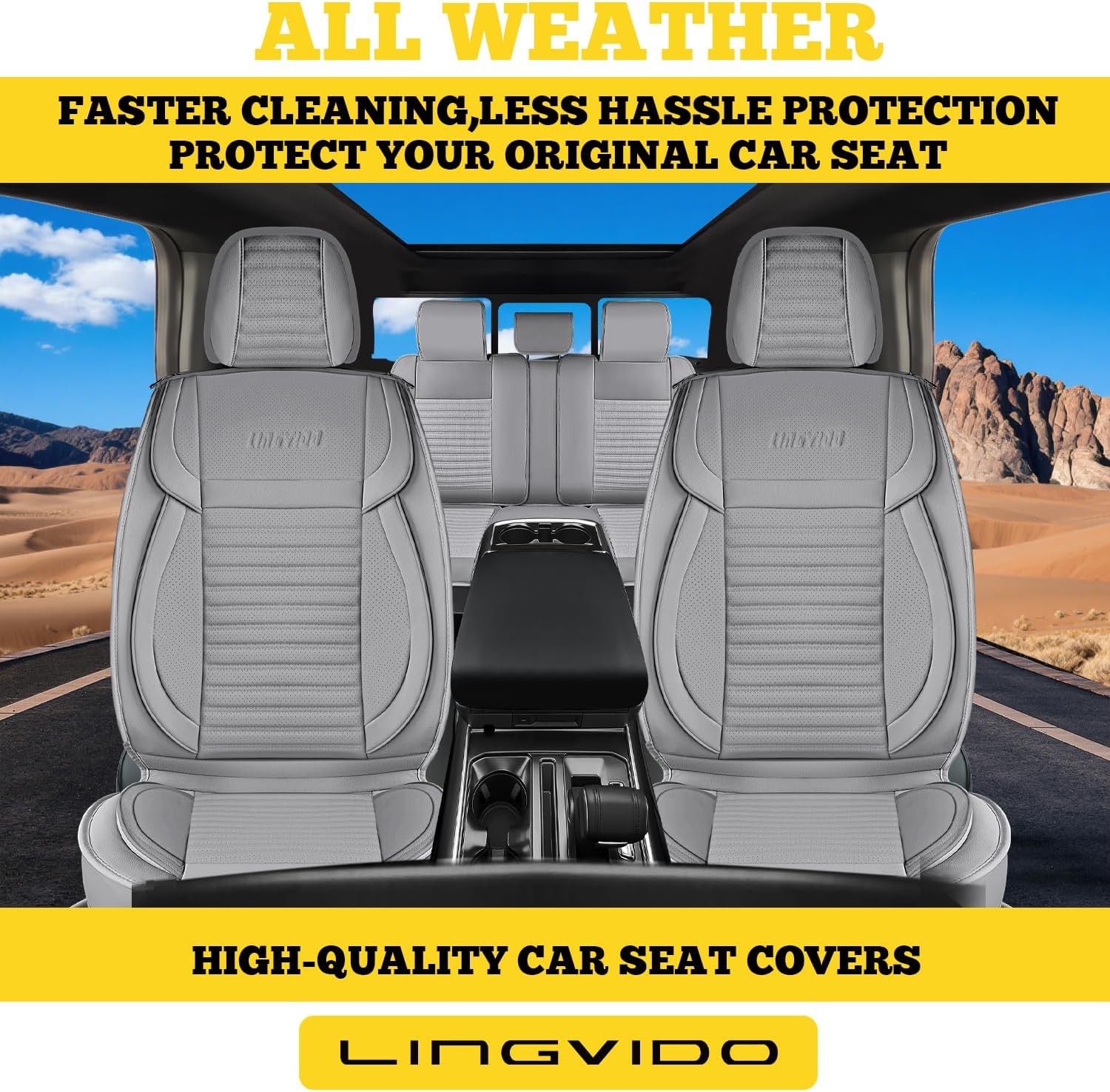 Juego completo de fundas de asiento de coche LINGVIDO, imitación transpirable e impermeable, gris - - Image 2