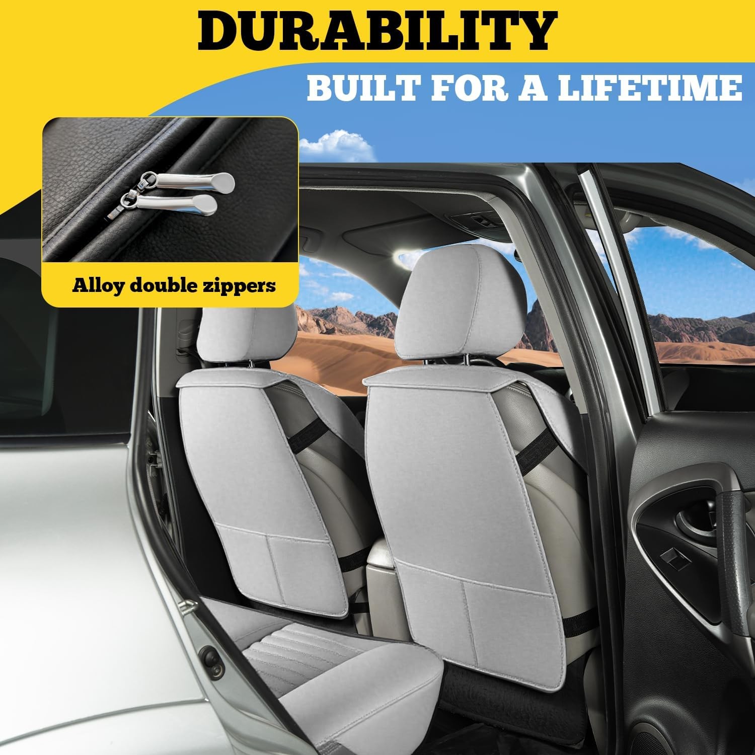 Juego completo de fundas de asiento de coche LINGVIDO, imitación transpirable e impermeable, gris - - Image 3