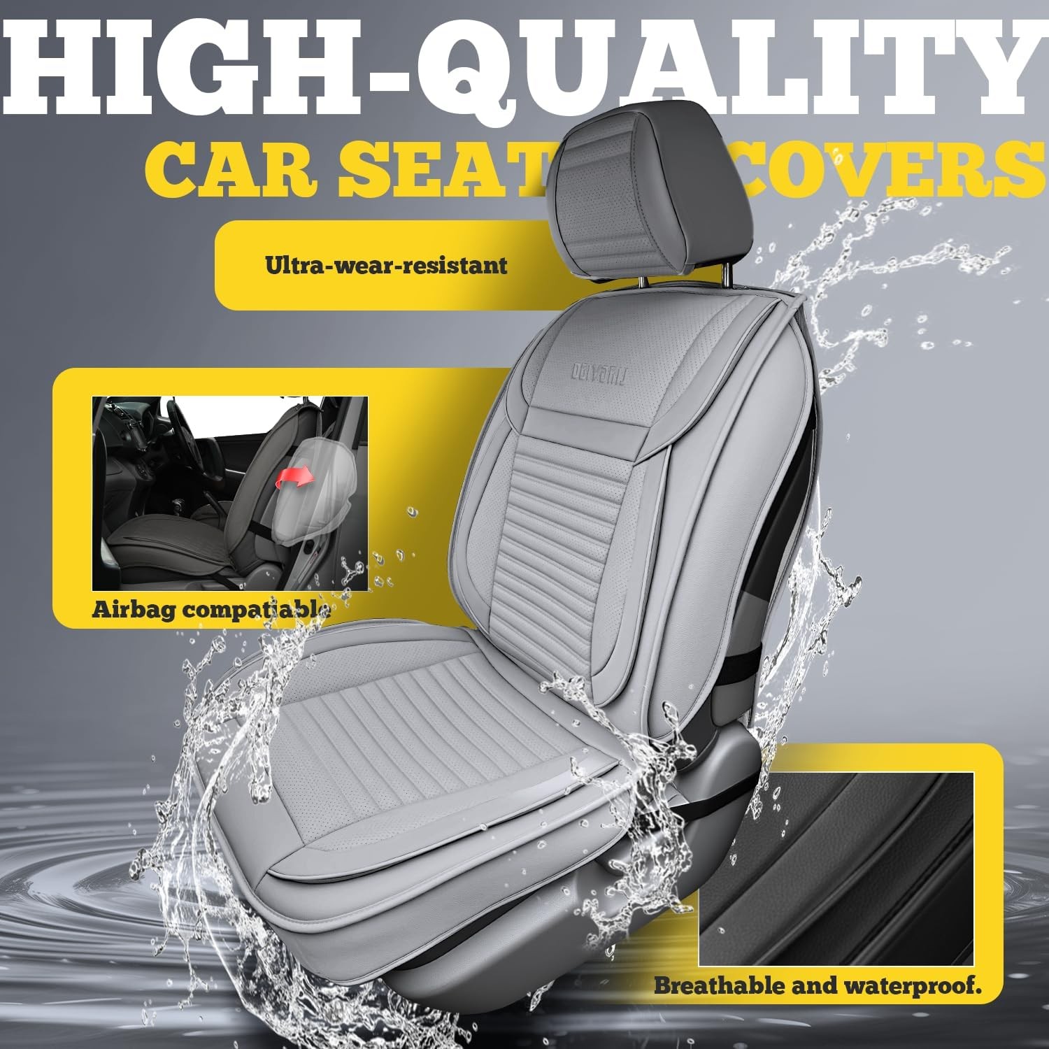 Juego completo de fundas de asiento de coche LINGVIDO, imitación transpirable e impermeable, gris - - Image 5
