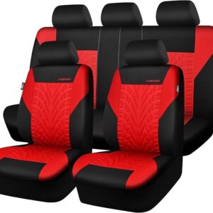 Juego completo de fundas de asiento de coche neumático 3D en relieve - negro rojo para coche SUV (3B)-