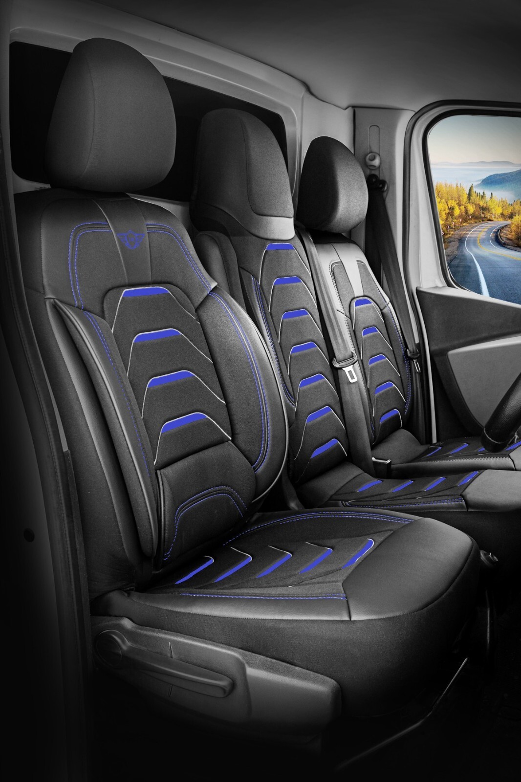 FUNDAS DE ASIENTO A MEDIDA PARA RENAULT MASTER 2011-2020 TELA JACQUARD Y CUERO ARTÍSTICO-