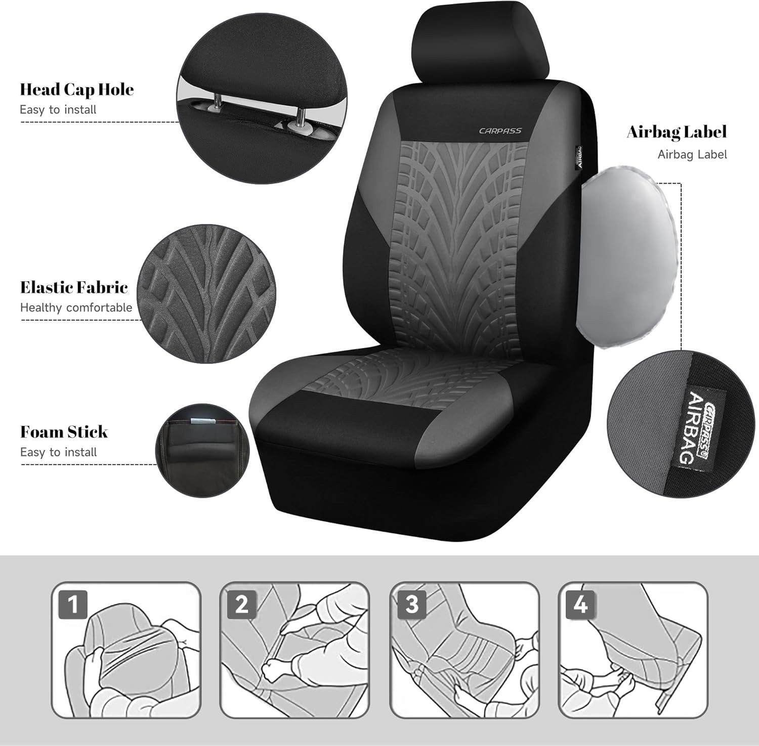 Juego Completo de Fundas Asientos Coche Grises Fundas Para Asientos Delanteros- - Image 3