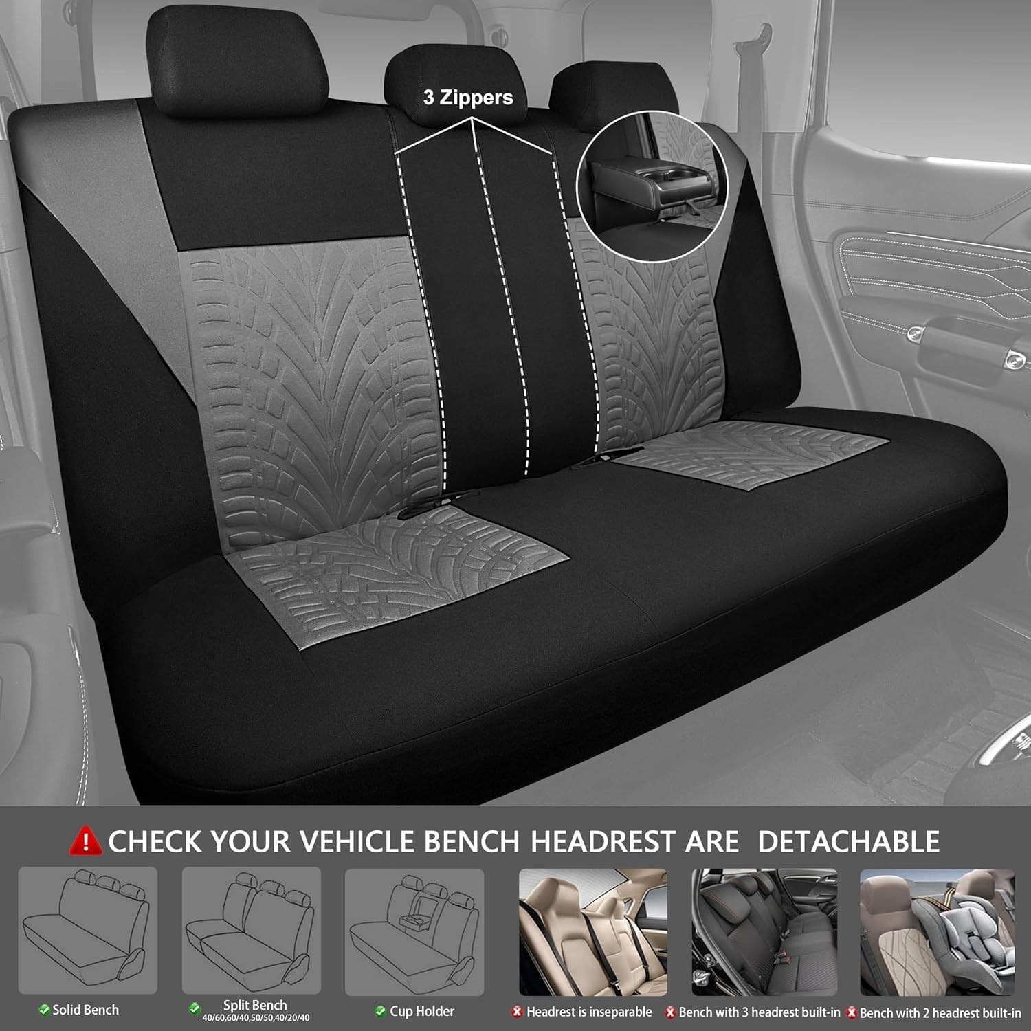 Juego Completo de Fundas Asientos Coche Grises Fundas Para Asientos Delanteros- - Image 4