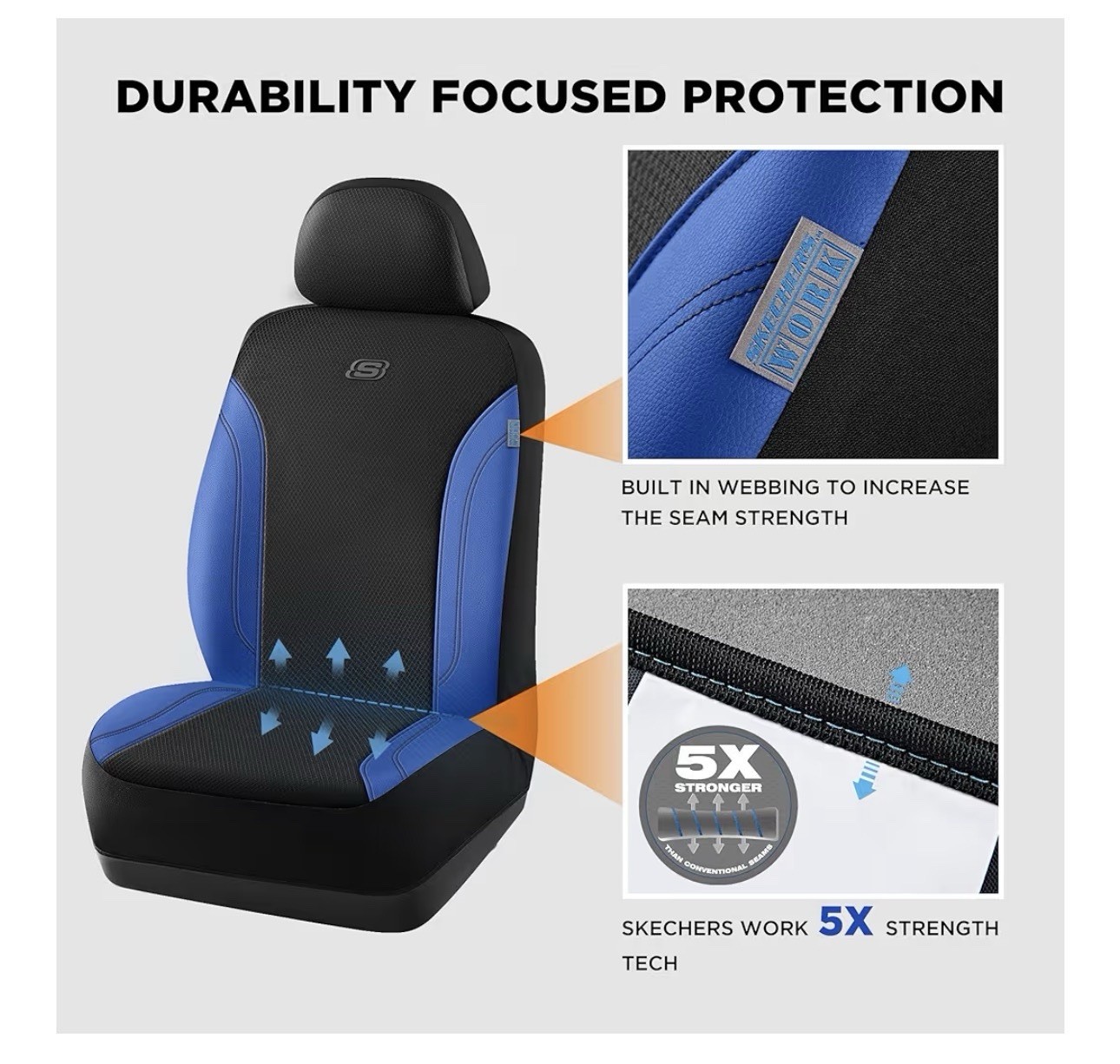Fundas de asiento de auto Skechers, fundas de asiento de cuero de trabajo 5 veces más fuertes- - Image 5