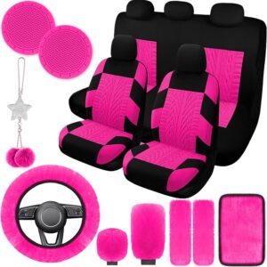 Juego completo de 17 fundas de asiento de coche para mujer, estampado universal rosa en polvo -