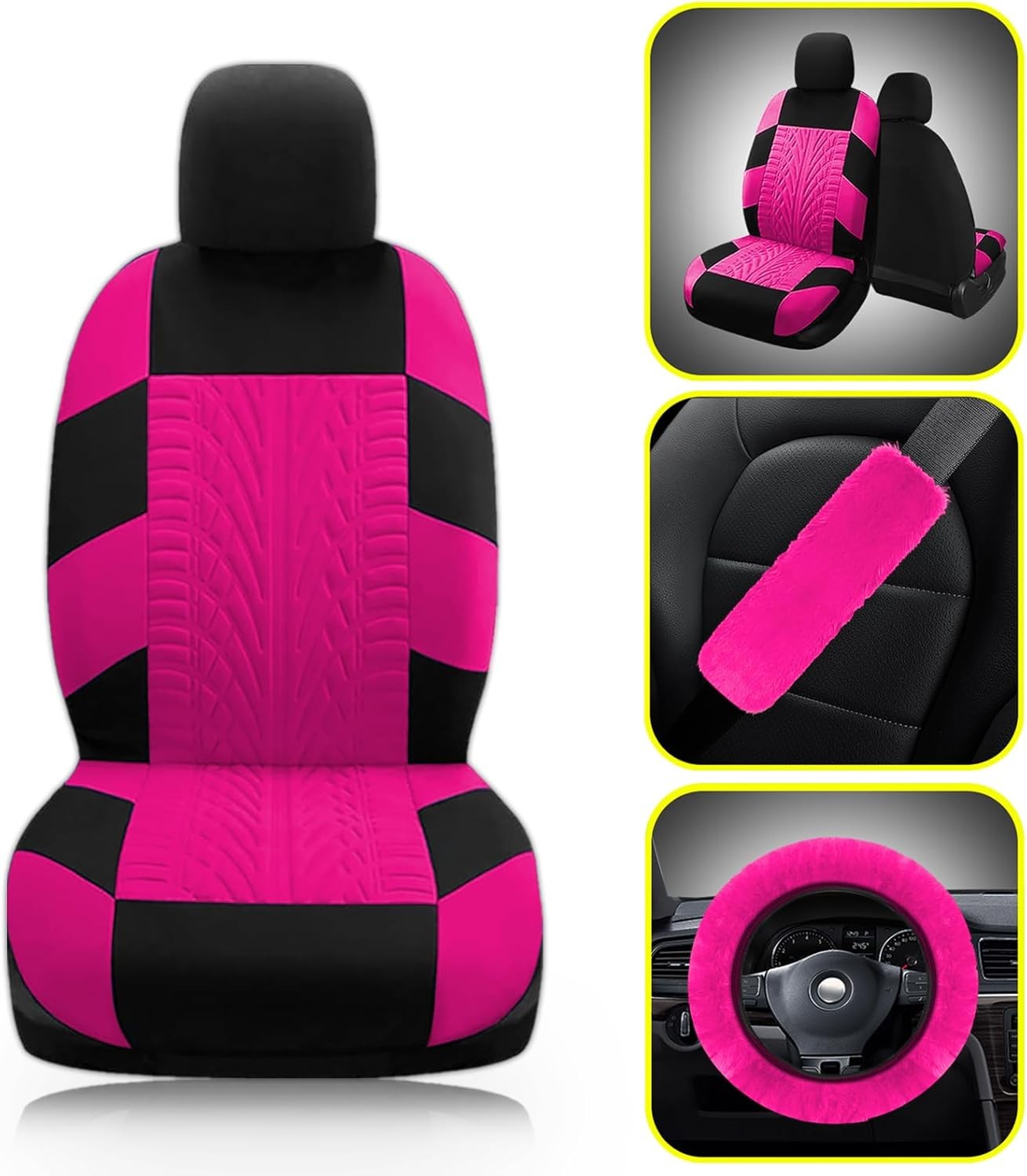 Juego completo de 17 fundas de asiento de coche para mujer, estampado universal rosa en polvo - - Image 3