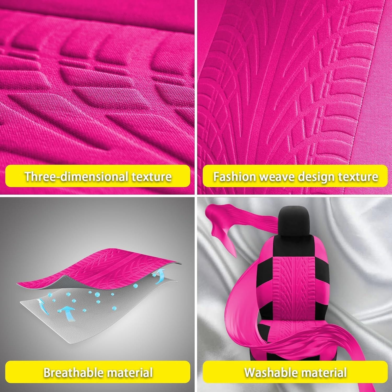 Juego completo de 17 fundas de asiento de coche para mujer, estampado universal rosa en polvo - - Image 4