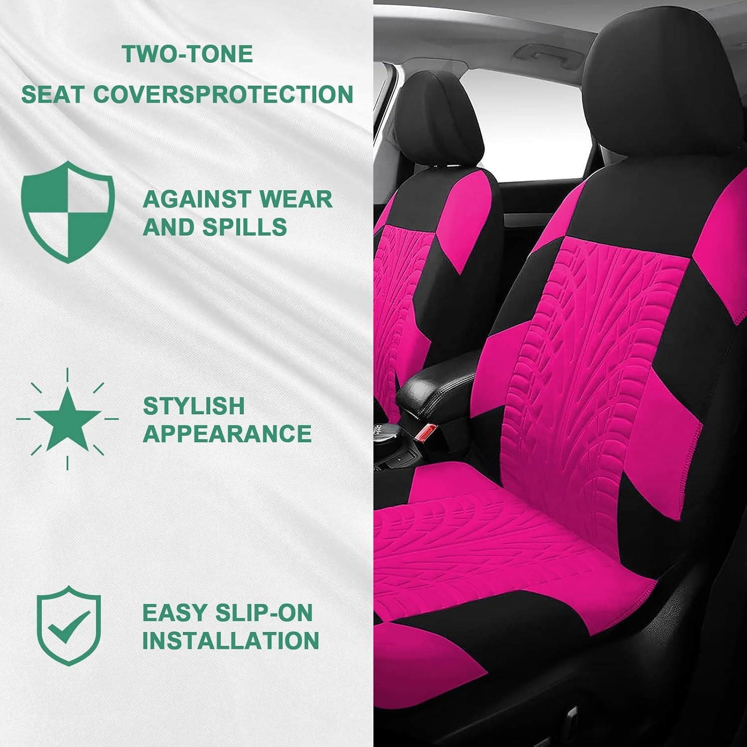 Juego completo de 17 fundas de asiento de coche para mujer, estampado universal rosa en polvo - - Image 5