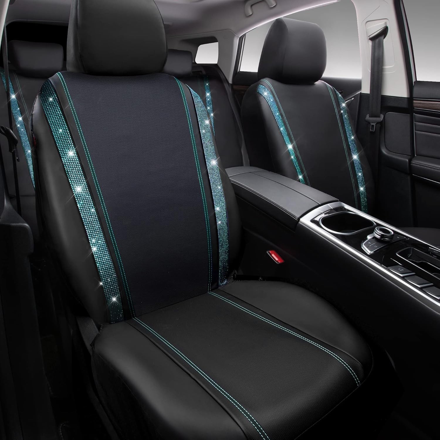 Juego completo de fundas de asiento de coche Bling, diamantes de imitación brillantes impermeables imitación le...- - Image 3