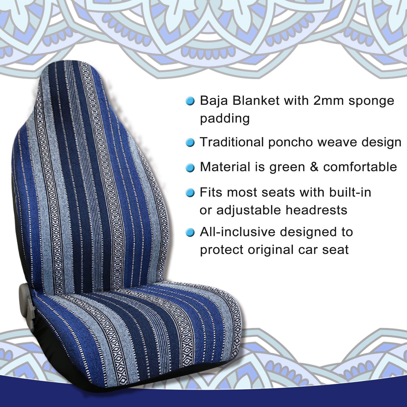 Cubierta de asiento de cubo duradera azul oscuro para automóvil SUV automotriz artículo universal de 1- - Image 2