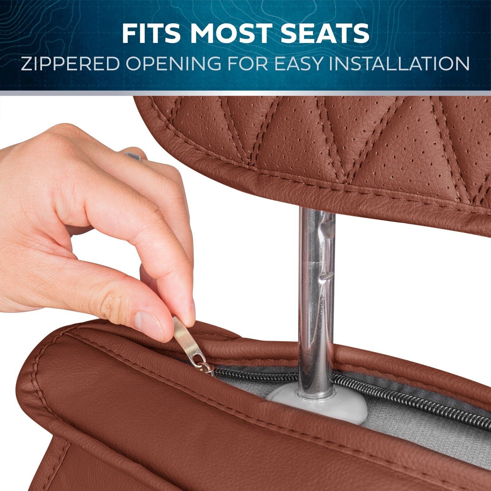 Fundas de asiento de auto de cuero sintético de terracota - puntada de diamante- - Image 2