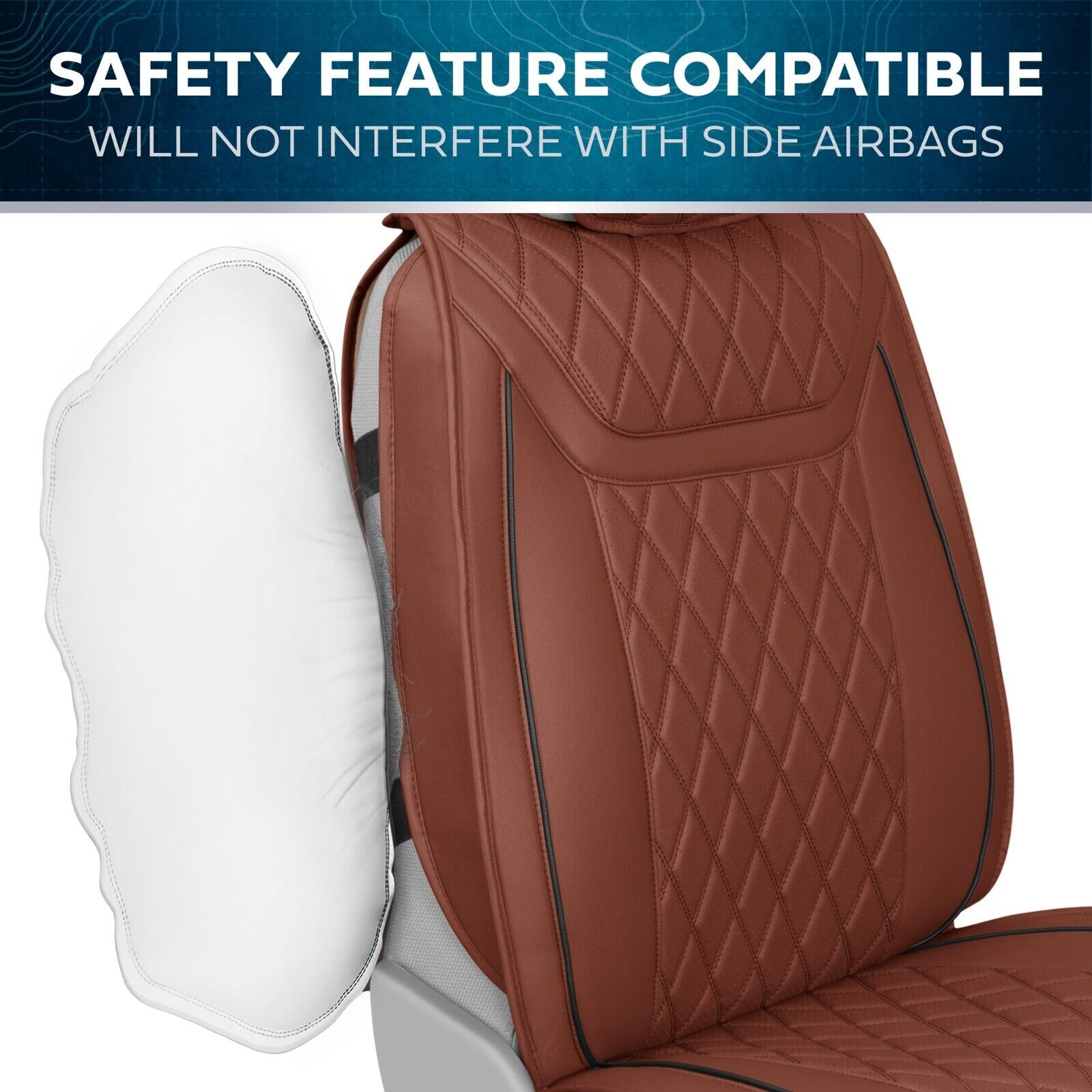 Fundas de asiento de auto de cuero sintético de terracota - puntada de diamante- - Image 3