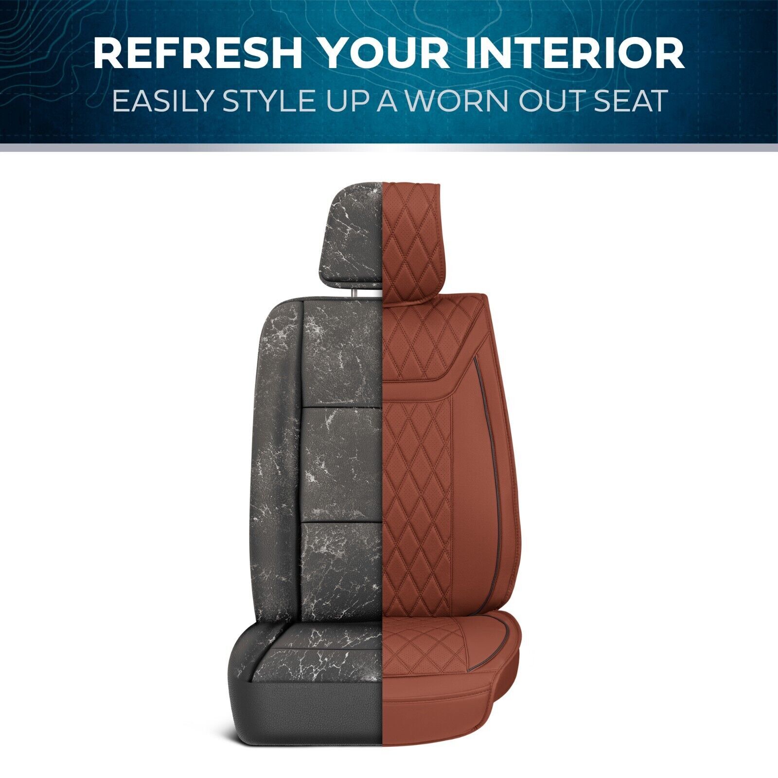 Fundas de asiento de auto de cuero sintético de terracota - puntada de diamante- - Image 5