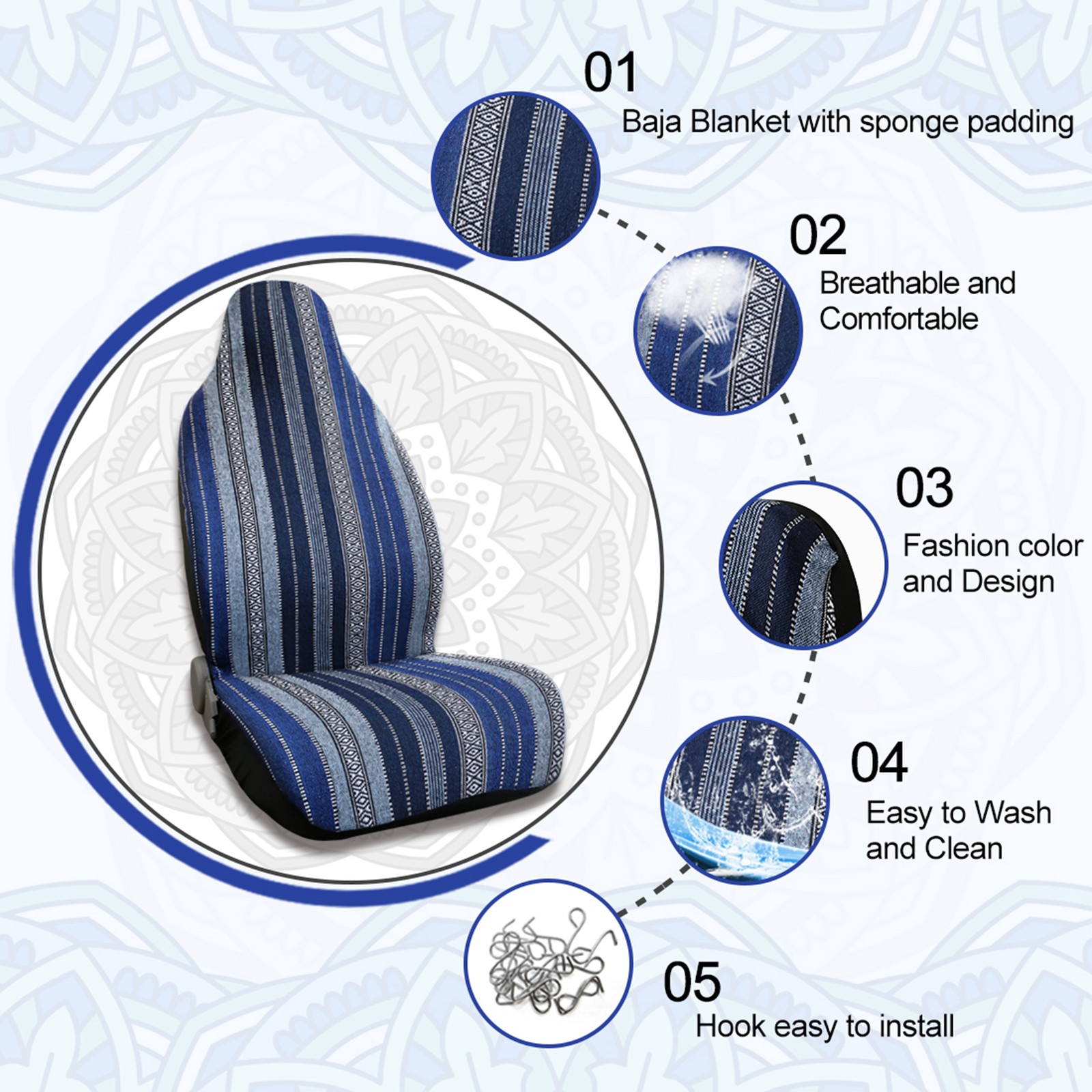 Cubierta de asiento de cubo duradera azul oscuro para automóvil SUV automotriz artículo universal de 1- - Image 3