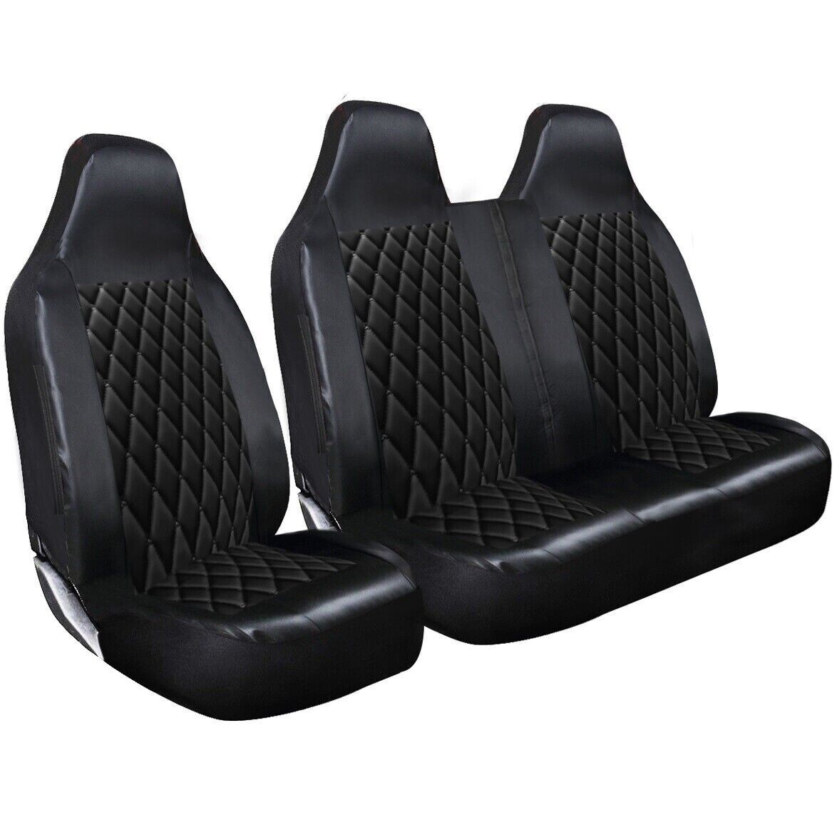 Fundas de asiento de furgoneta acolchadas de diamante negro de alta resistencia 2+1 -