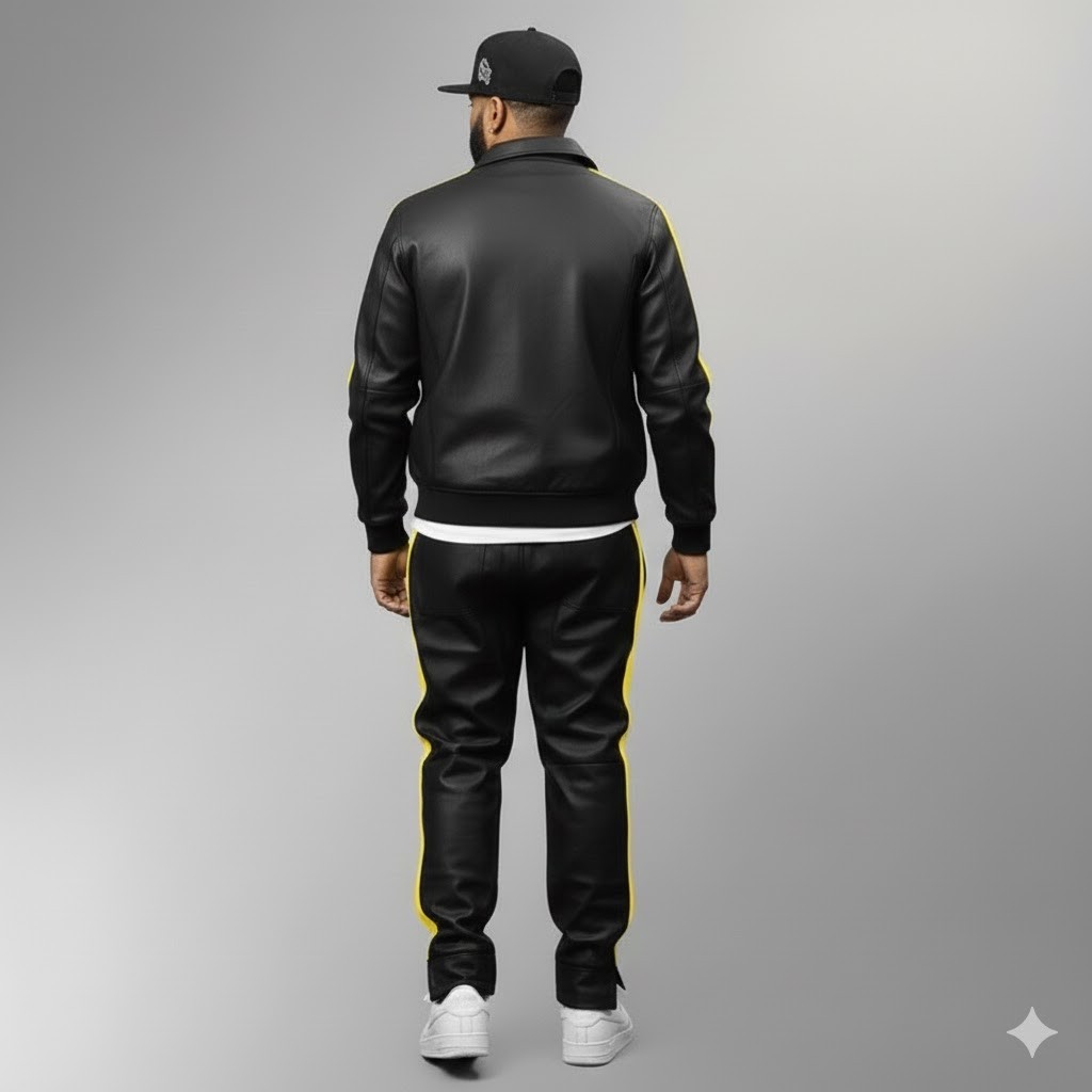 Conjunto de chándal premium de cuero de oveja genuino Brayden negro para hombre- - Image 2
