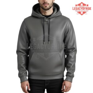 Sudadera con capucha de cuero genuina gris hecha a mano personalizada premium de piel de cordero para hombre Lgbqt-