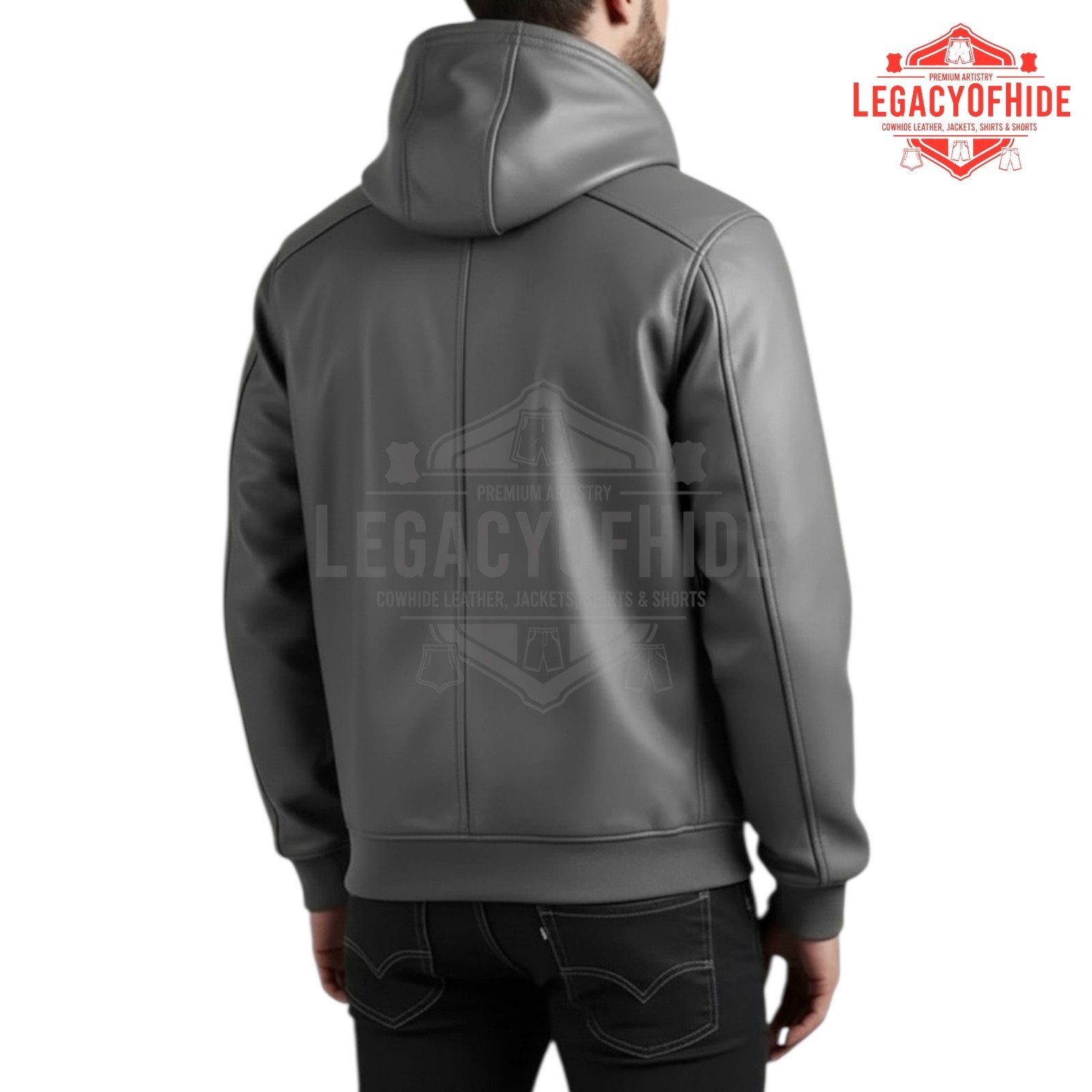 Sudadera con capucha de cuero genuina gris hecha a mano personalizada premium de piel de cordero para hombre Lgbqt- - Image 2