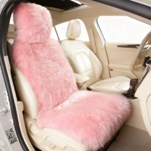 Funda de asiento de coche de piel de oveja mullida OGLAND, cojín de asiento de coche de lana larga suave para...-