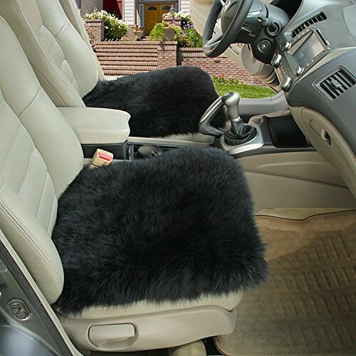 1x Cojín de silla de asiento de coche de lana larga de piel de oveja genuina transpirable cálido suave- - Image 3