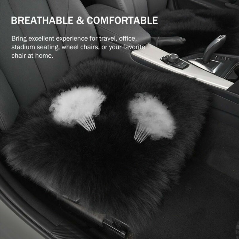 1x Cojín de silla de asiento de coche de lana larga de piel de oveja genuina transpirable cálido suave- - Image 5