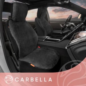 Fundas de asiento de piel de oveja sintética de lana Carbella para asientos delanteros de coche negras-