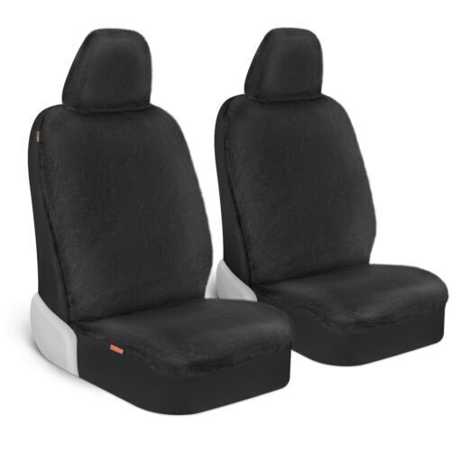 Fundas de asiento de auto Carbella negras de piel de oveja sintética de lana para asientos delanteros-