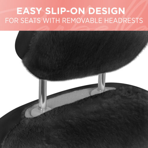 Fundas de asiento de piel de oveja sintética de lana Carbella para asientos delanteros de coche negras- - Image 5