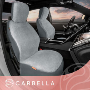 Fundas de asiento de piel de oveja sintética de lana para asientos delanteros de coche gris para mujer-