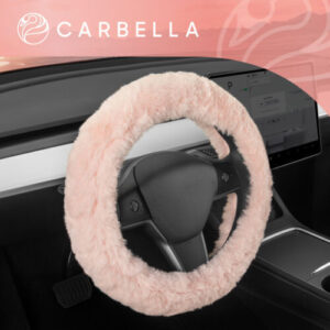Cubierta de volante de coche de piel de oveja rosa suave Carbella para mujer piel difusa-