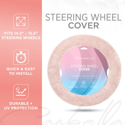 Cubierta de volante de coche de piel de oveja rosa suave Carbella para mujer piel difusa- - Image 2