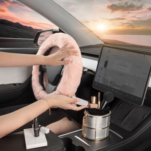 Cubierta de volante de coche de piel de oveja rosa suave Carbella para mujer piel difusa- - Image 3