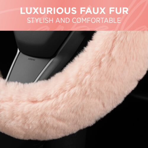 Cubierta de volante de coche de piel de oveja rosa suave Carbella para mujer piel difusa- - Image 5