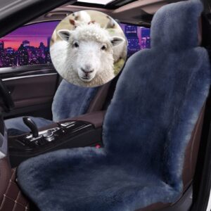Fundas de asiento Altlue de piel de oveja genuina real ajuste universal para automóviles, azul (1 tarta...-