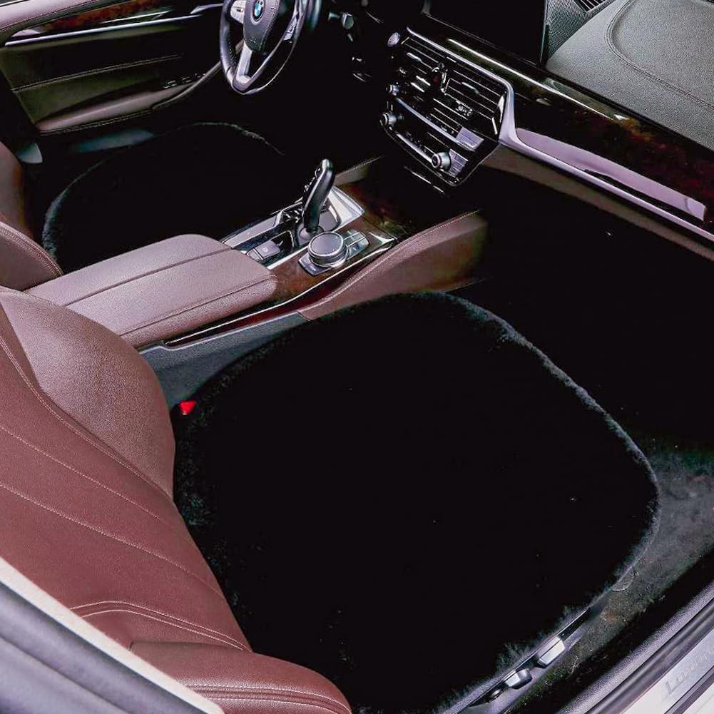 Paquete de 2 fundas de asiento de auto mullidas de piel de oveja genuina de 20 pulgadas para auto negro -