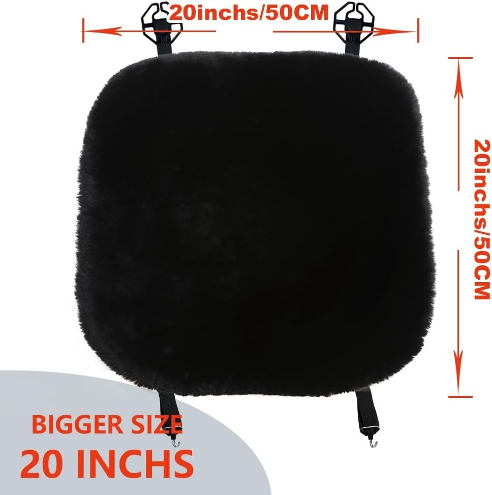 Paquete de 2 fundas de asiento de auto mullidas de piel de oveja genuina de 20 pulgadas para auto negro - - Image 2