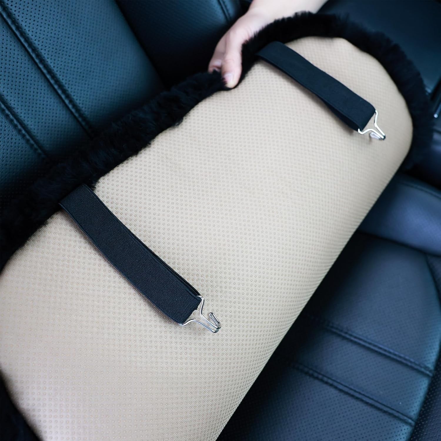 Paquete de 2 fundas de asiento de auto mullidas de piel de oveja genuina de 20 pulgadas para auto negro - - Image 3